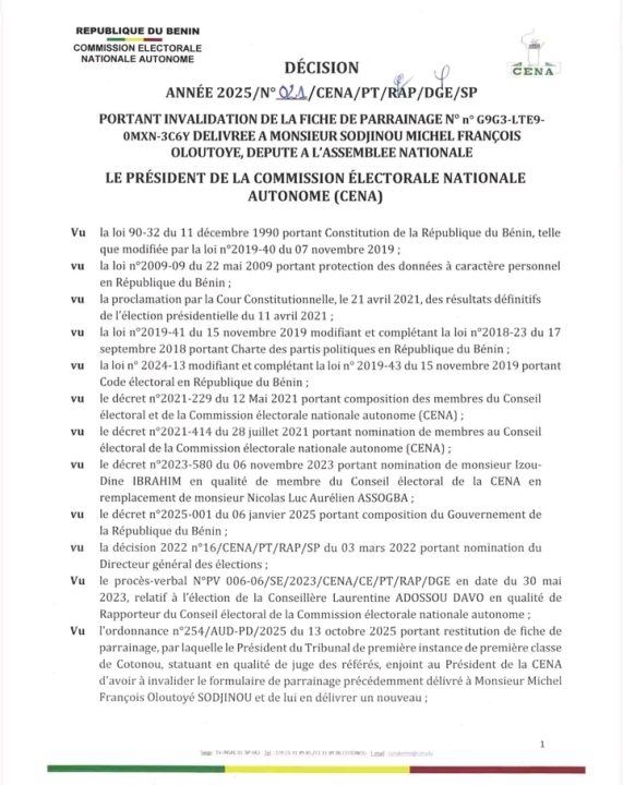 Décision de la Céna 