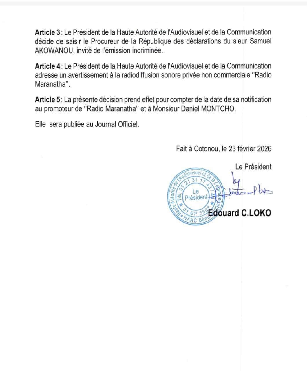 La HAAC sanctionne Radio Maranatha 